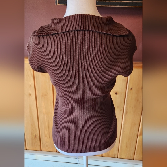 GALLERY COUTURE Designer Zip Front Sleeveless Brown Top Size Small - Picture 4 of 9